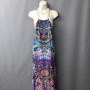 Camilla Australian Design Silk Multicolour Strappy Beaded Long Maxi Dress Small